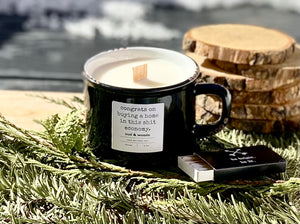 Congratulations homeowner mug candle - black oud & woods